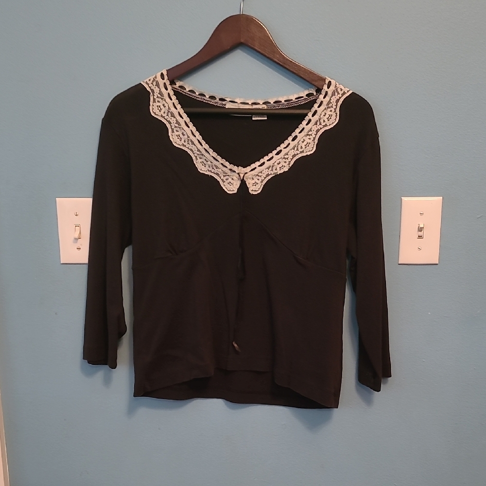 White Stag Black Top with Cream Lace Detail